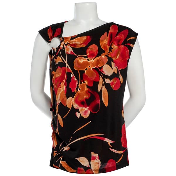 Womens Calvin Klein Sleeveless Floral Hardware Blouse