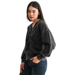 Womens CITY BLUES Long Sleeve V-Neck Acid Wash Sweatshirt
