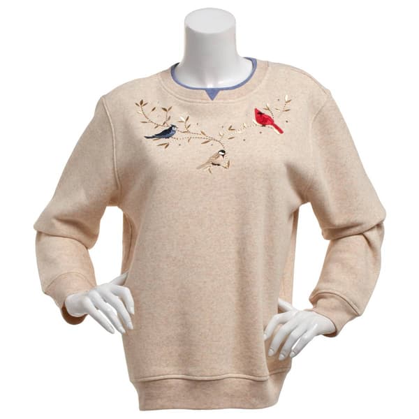 Womens Hasting & Smith Bird Vine Embroidered Fleece Sweatshirt