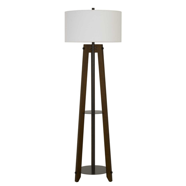 HomeRoots 65in. Brown Tripod Floor Lamp with White Shade