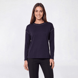 Womens Absolutely Famous Long Sleeve Rhinestone Tee