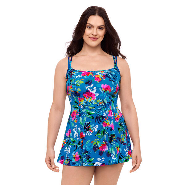 Plus Size Great Lengths Dreamy Island Princess Seam Swimdress - image 