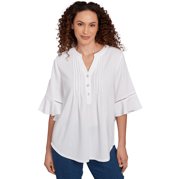 Plus Size Ruby Rd. Paradise Cove Solid Puckered Knit Top With Ca - image 