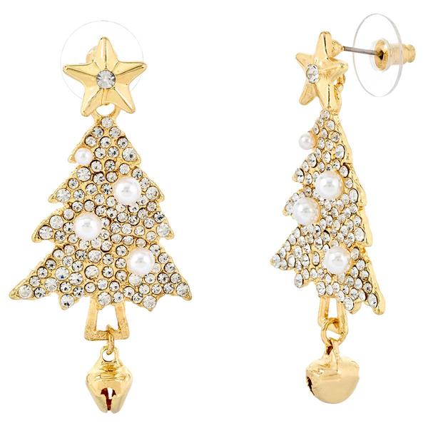 Gold Plated Christmas Tree Earrings with Jingle Bells - image 