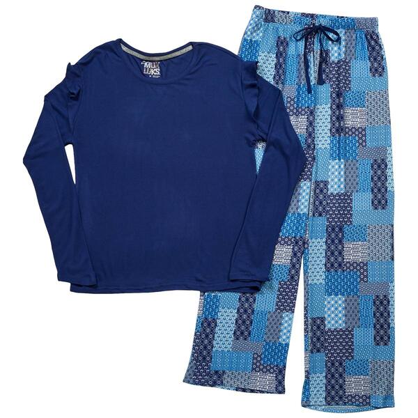 Womens MUK LUKS&#40;R&#41; Long Sleeve Solid Top & Patchwork Pajama Set - image 