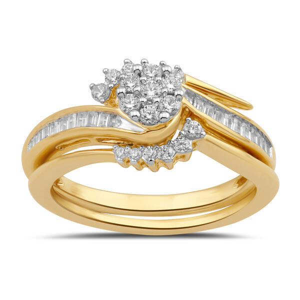 Yellow Gold over Silver 1/2cttw. Diamond Bridal Ring - image 
