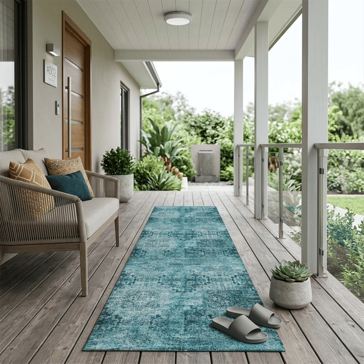 HomeRoots Teal Floral Medallion Non Skid Runner Rug