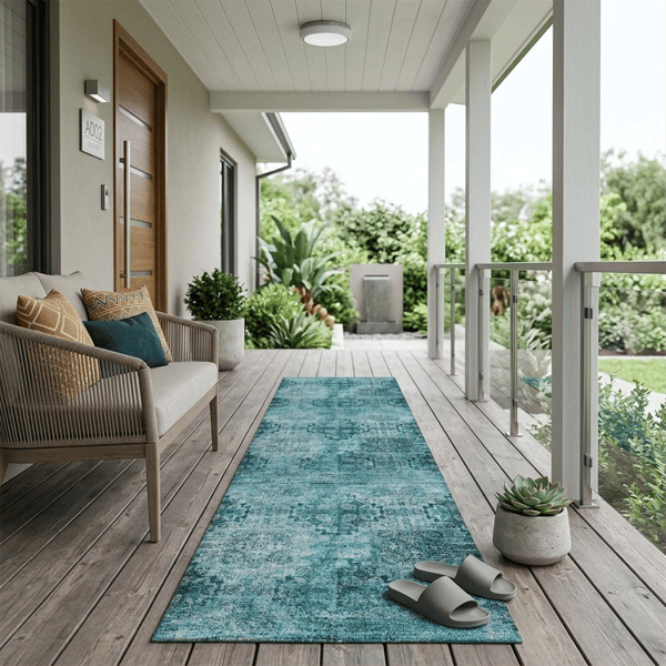 HomeRoots Teal Floral Medallion Non Skid Runner Rug