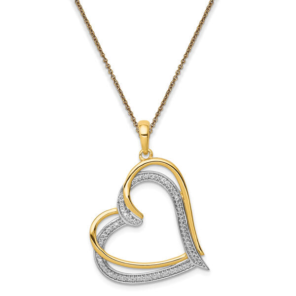Diamond Classics&#40;tm&#41; Two-Tone Double Heart Pendant Necklace - image 