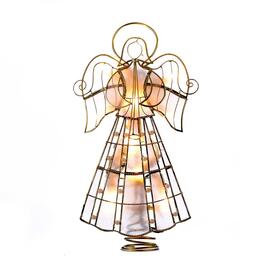 Kurt Adler 10-Light Capiz Angel Treetop w/ Scroll Design & Pearls