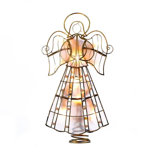 Kurt Adler 10-Light Capiz Angel Treetop w/ Scroll Design & Pearls