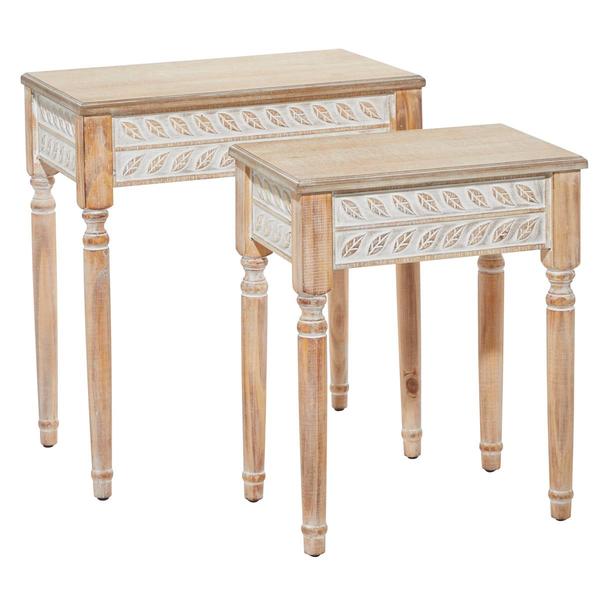 9th & Pike(R) Brown Wood Farmhouse Accent Table - Set of 2 - image 