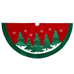Kurt S. Adler 48in. Red Velvet w/ Green Trees Tree Skirt
