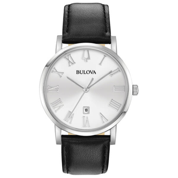 Mens Bulova American Clipper Black Leather Strap Watch - 96B312 - image 