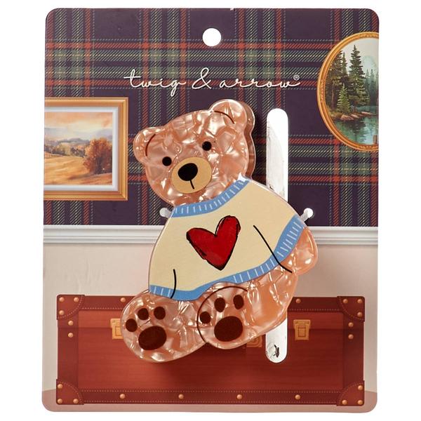 Womens Twig & Arrow Teddy with Heart Sweater Claw Clip - image 