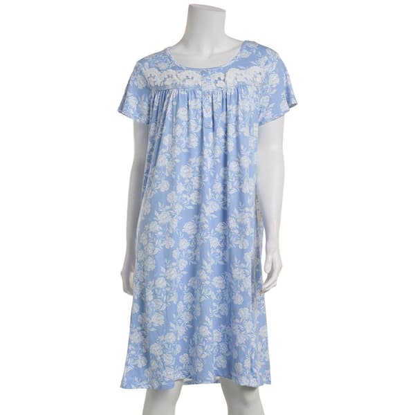 Womens Elizabeth & Nicole Short Sleeve Floral Lace Trim Nightgown - image 