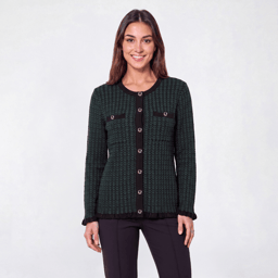 Petite Kasper Long Sleeve Stripe Button Front Cardigan