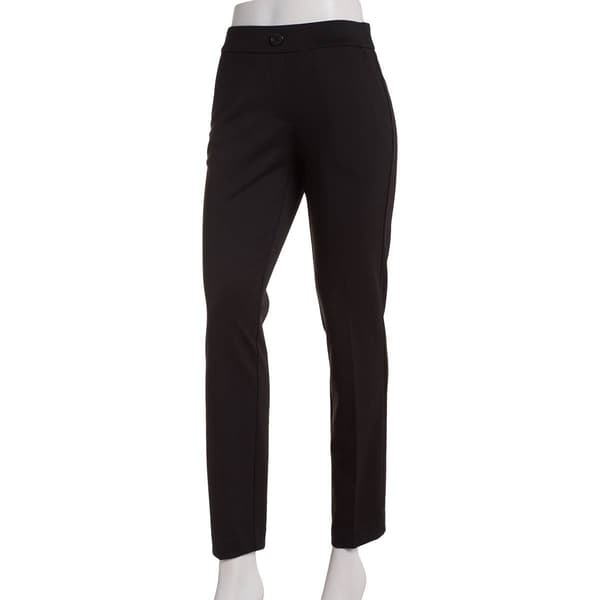Womens Anne Klein Pull On One Button Solid Faux Fly Pants - image 