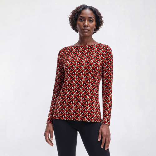 Womens AK Anne Klein Long Sleeve Geometric Boat Neck Blouse - image 