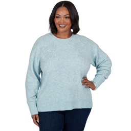 Plus Size Emaline Holiday Festivities Floral Embellished Sweater