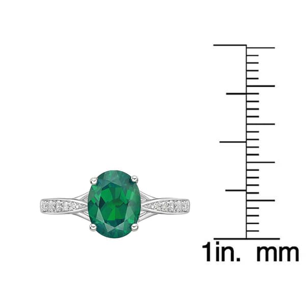 Sterling Silver Ring w/ Created Emerald & White Topaz Gemstones