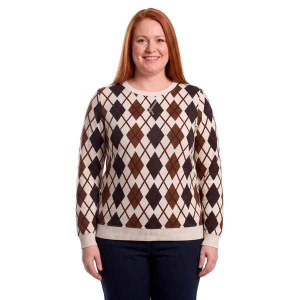 Plus Size Emily Daniels Long Sleeve Argyle Hacci Sweater - Tan - image 