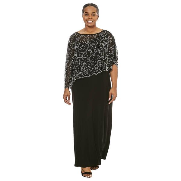 Plus Size MSK Asymmetrical Bead Poncho Overlay Gown - image 