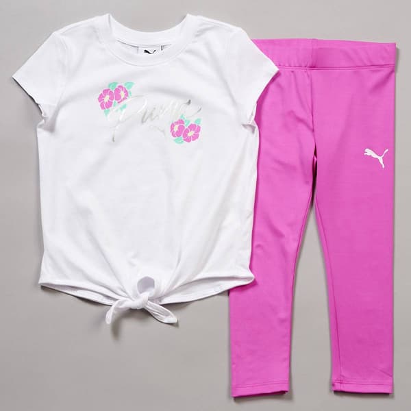 Girls (4-6x) Puma(R) Flower Logo Tee & Leggings Set