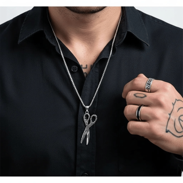 Mens Iron Saints Stainless Steel Rope Chain with Scissor Pendant