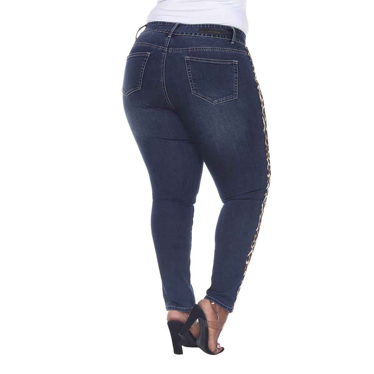 Plus Size White Mark® Cheetah Panel Denim Jeans