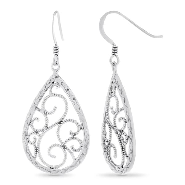 Forever New Sterling Silver Filigree Pear Shape Dangle Earrings