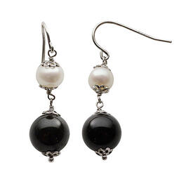 Gemstones Classics&#40;tm&#41; Sterling Silver Onyx & Pearl Earrings