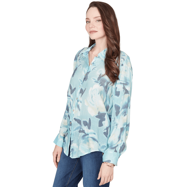 Womens Skye’s the Limit Fresh Start Abstract Button Blouse