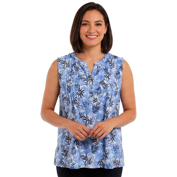 Womens Napa Valley Sleeveless Leaf Vine Pleat Jacquard Blouse