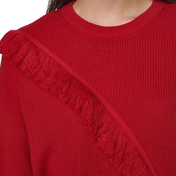 Womens DKNY Long Sleeve Cross Body Fringe Sweater