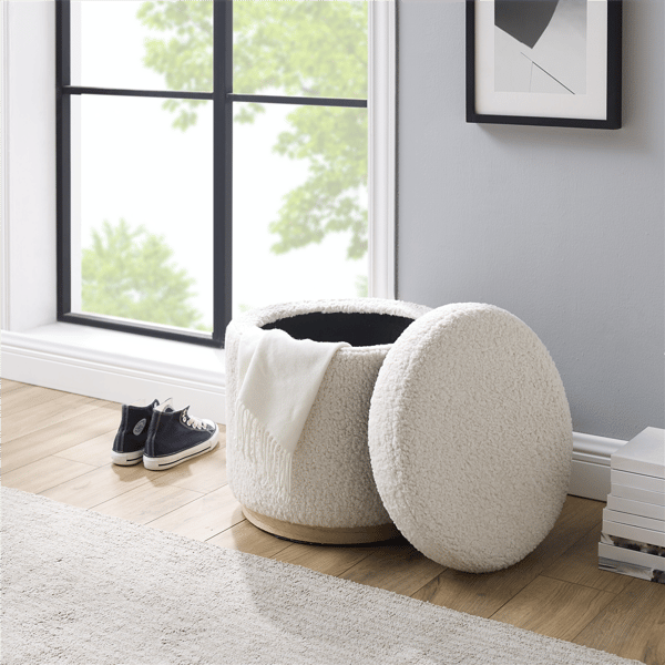Linon Home Decor Blanche Storage Natural Sherpa Ottoman