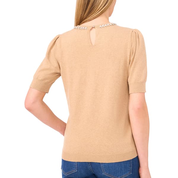Womens Cece Short Sleeve Gem Embellished Neck Sweater