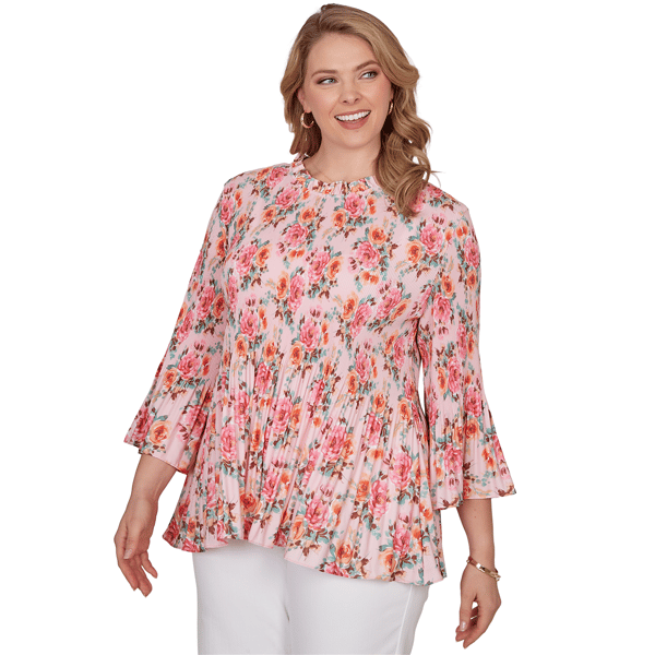 Plus Size Ruby Rd. Renaissance Romance Bell Sleeve Floral Blouse