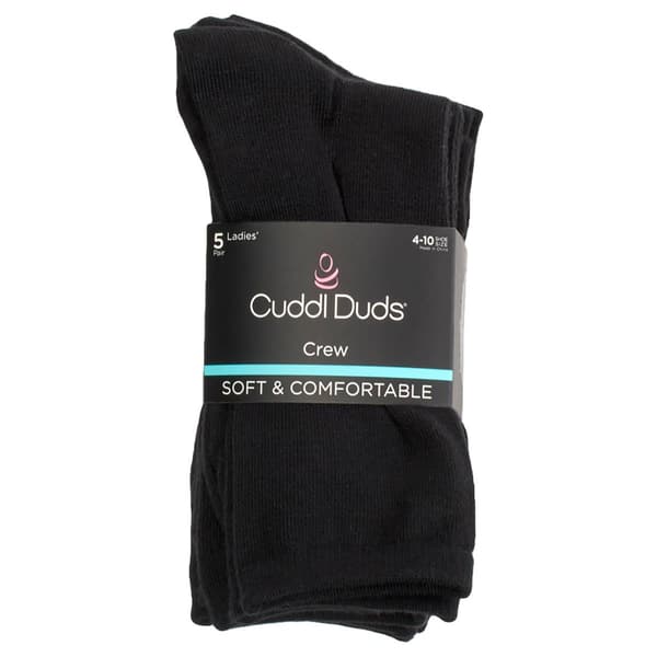 Womens Cuddl Duds® 5pk. Flat Knit Crew Socks