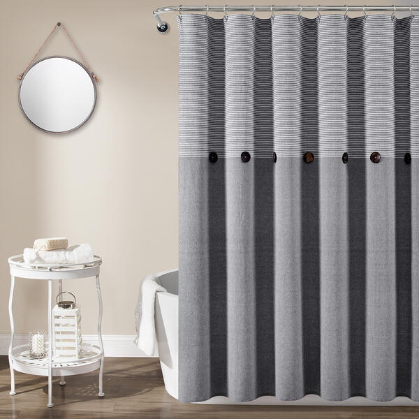 Lush Decor(R) Farmhouse Button Stripe Cotton Shower Curtain - image 