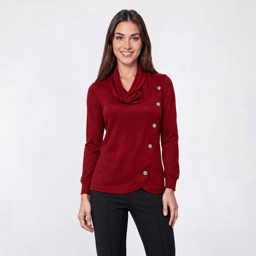 Petite Notations Long Sleeve Silver Button Hacci Cowlneck