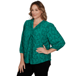 Plus Size Ruby Rd. Mysterious Romance Knot Front Floral Blouse