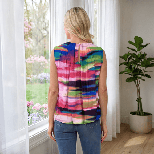 Womens Nicole Miller Sleeveless Pleated Ombre Bubble Hem Blouse