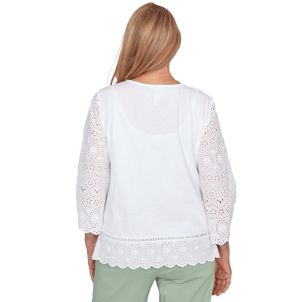 Petites Alfred Dunner St. Augustine Solid Eyelet Trim Top With N