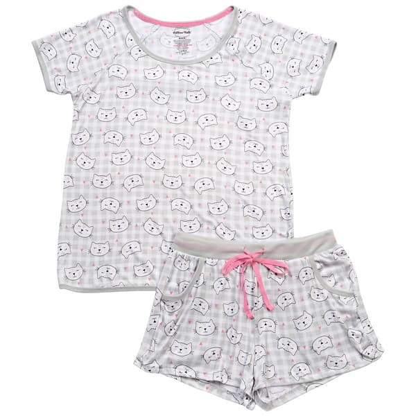 Juniors Pillow Talk Suede Cat & Heart Boxer Pajama Set