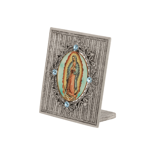 Symbols of Faith Pewter Enamel Our Lady Of Guadalupe Blue Plaque - image 