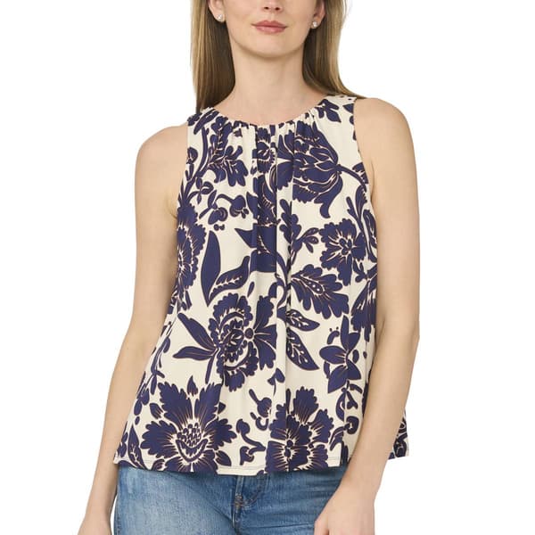 Womens Cece Long Sleeve Pleat Neck Paisley Top