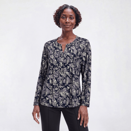 Petite Napa Valley 3/4 Sleeve Abstract Dot Pleat Blouse - image 