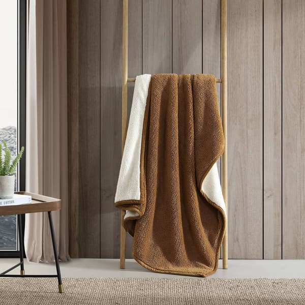 Eddie Bauer Solid Bi Colored Sherpa Throw