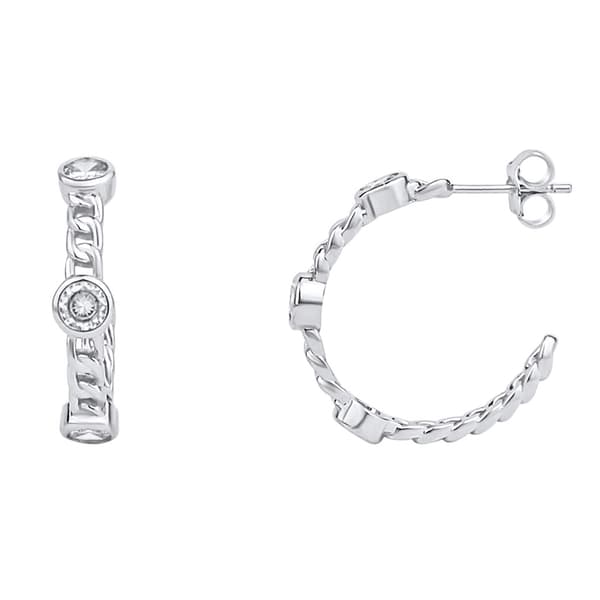 Marsala Clear Cubic Zirconia Diamond Cut Hoop Post Earrings - image 